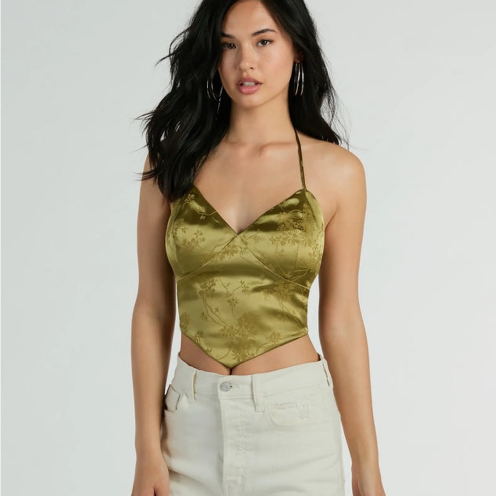 Windsor Romantic Effect Halter Tie Back Floral Satin Top